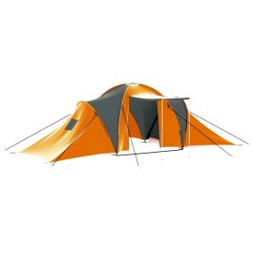 Camping Tent 9 Persons Fabric Gray and Orange Camping Tent 9 Persons Fabric Gray and Orange